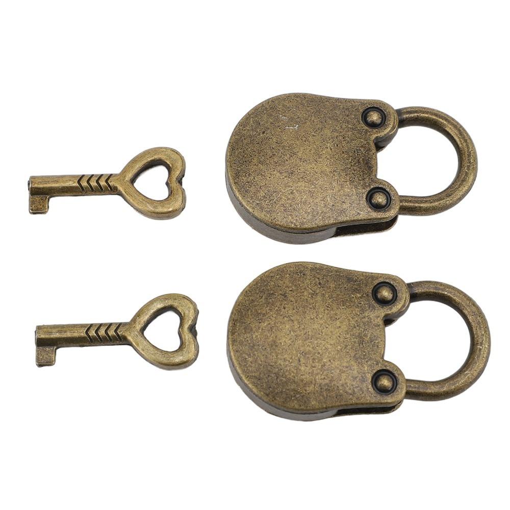2sets Gold Mini Padlocks with Keys Bronze Hanging Lock with Key Storage Cabinet Padlock For Handbag