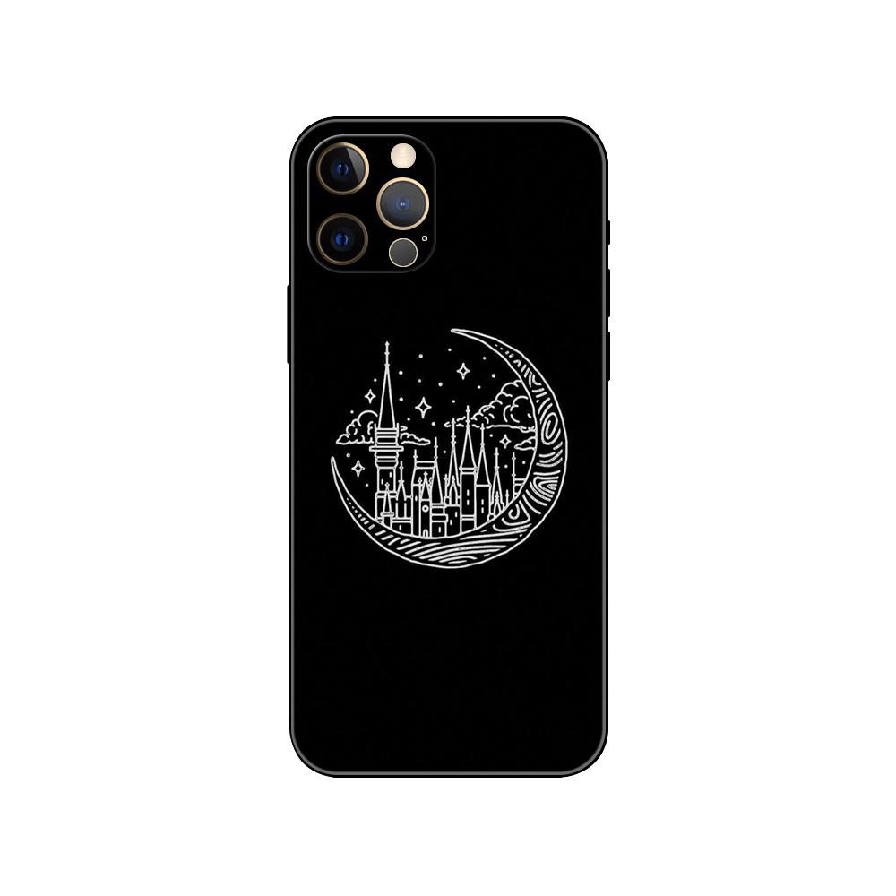 Space Moon Phone Case for Iphone 5 5s 2020se 6 6s 7 8 Plus X 10 XR XS 11 12 13 Mini Pro MAX Black Tpu Back Cover