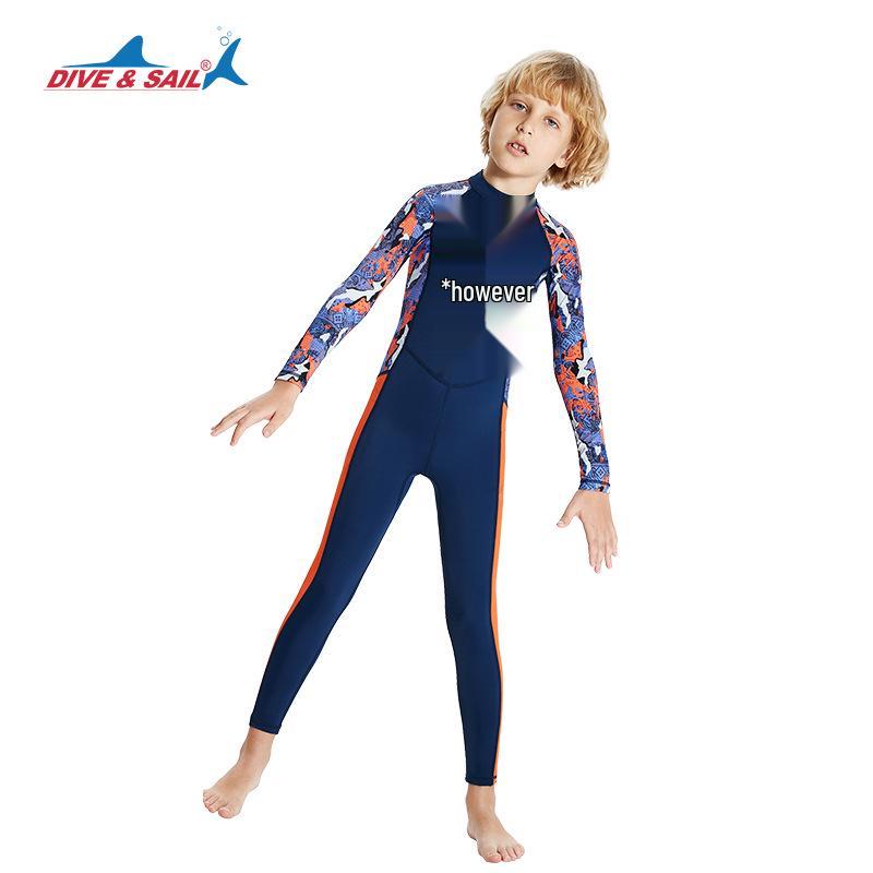 Boys' UPF50+ Long-Sleeve Quick-Dry Swimsuit for Training & Hot Springs