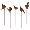 Metal Pot Bird Stakes Set of 5 for Window Boxes, Flower Pots, and Garden Display Spots, with Aged Finish and Mixed Bird Cutouts for Outdoor Use