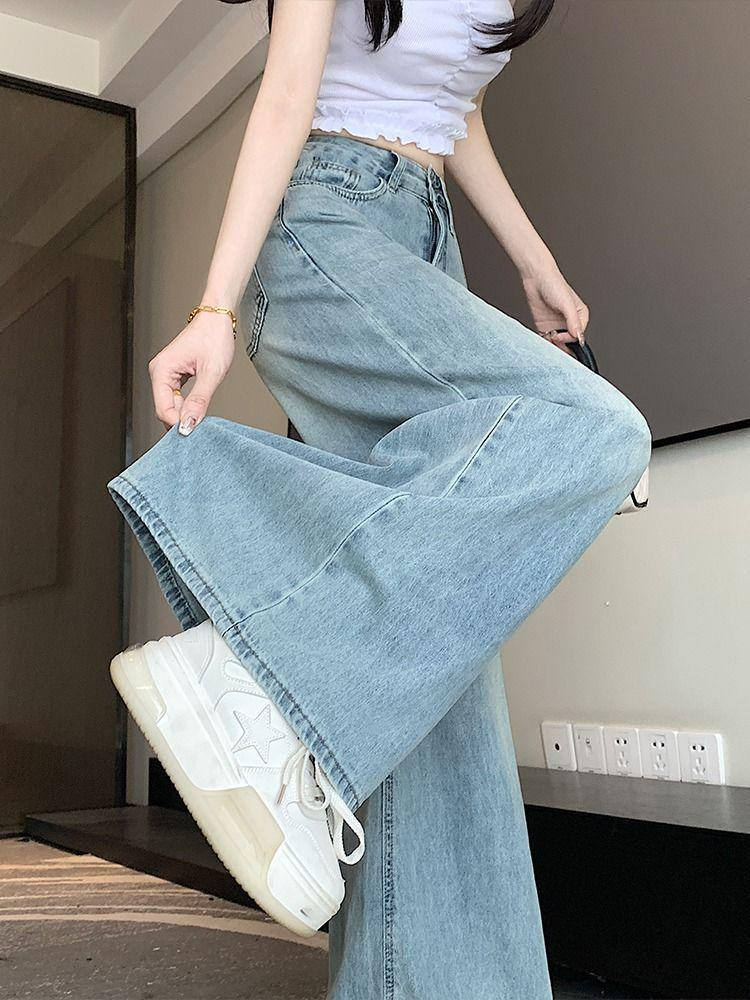 Women's Summer 2025 High-Waisted Wide-Leg Jeans, Floor-Length, Plus Size, Lightweight, Slimming Drape.