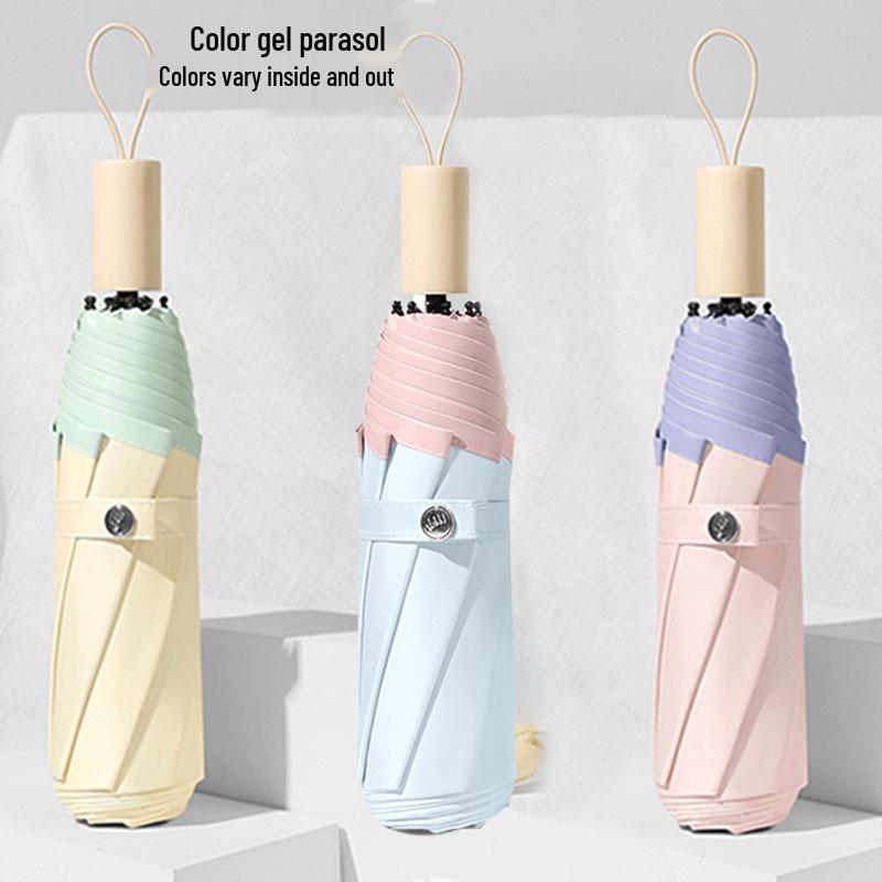 Custom Logo Folding Sun and Rain Dual-Use Umbrella with Colored Rubber Sun Protection