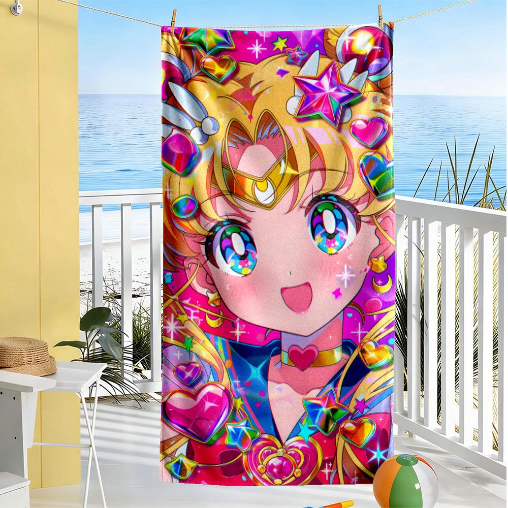 Sailor Moon Magic Durable Beach Towel soft Couple beach towel, family beach towel set Bath Accessory Perfect Gift for Valentine's Wedding Birthday