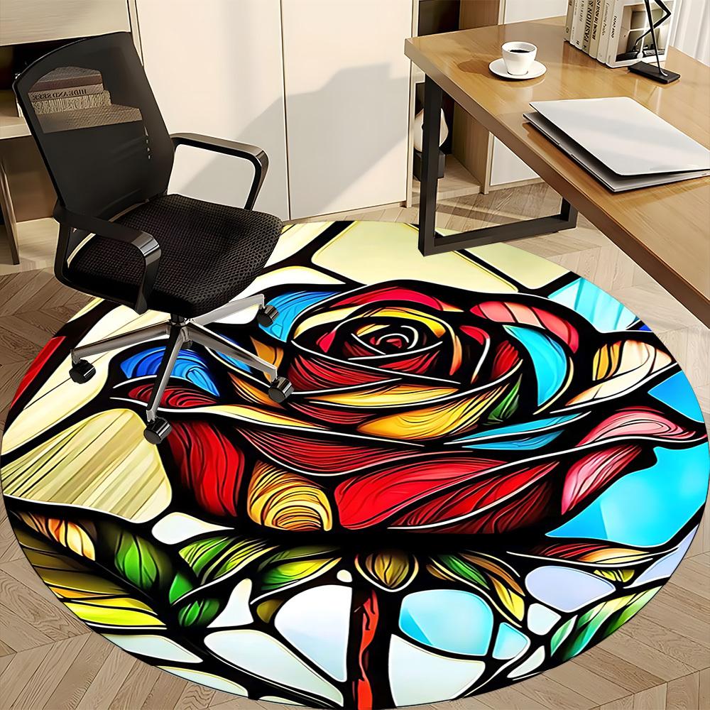 1pc Rose StainedGlass Office Round Area Rug, Under Office Chairs Bedroom Living Room Home Decor, Room Deco, Available In Various Sizes L1024370