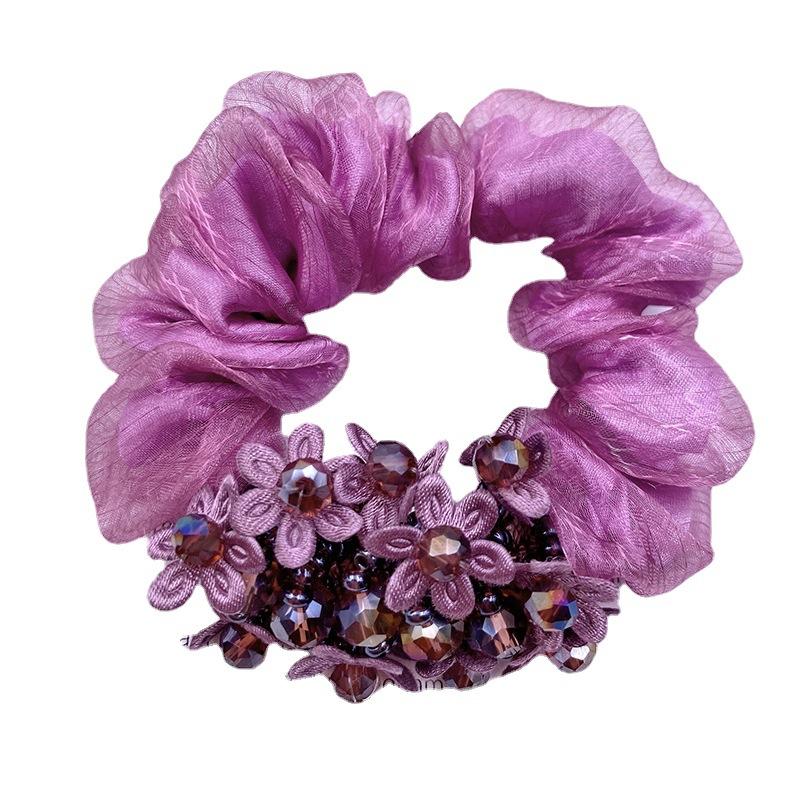 Korean Version of The Organza Hair Band Temperament Headband Female Rubber Band Ponytail Female Hair Accessories Crystal Floral Hair Band