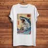 Edo Ukiyo Shark Funny Vintage T ShirtHomme Unisex White Casual Short Sleeve TshirtUkiyoe StreetwearUnisex Tee Breathable Print