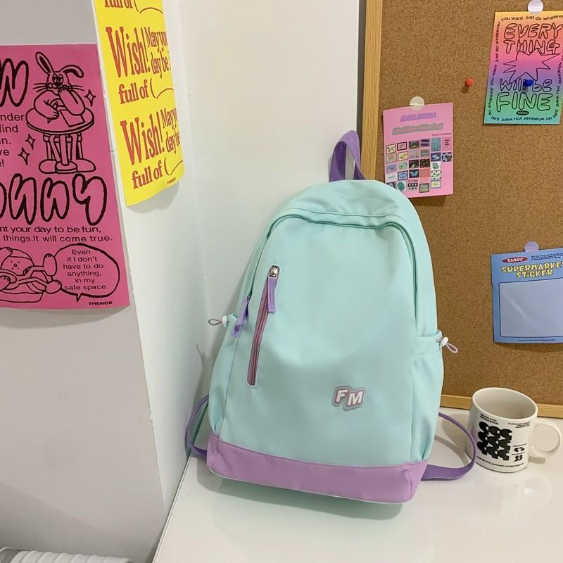 Color Simple Blocked Letter Print Student Casual Backpack For Use School