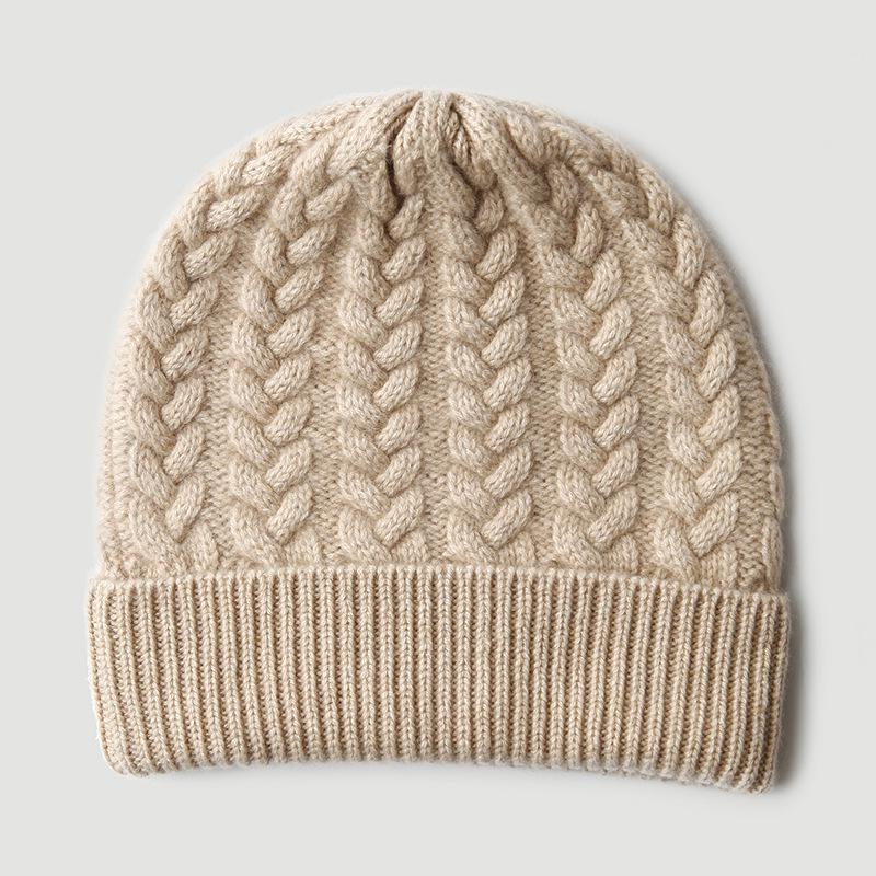 

Women s Cable Knit Cashmere Hat - Cuffed, Thick & Warm for Autumn/Winter синій