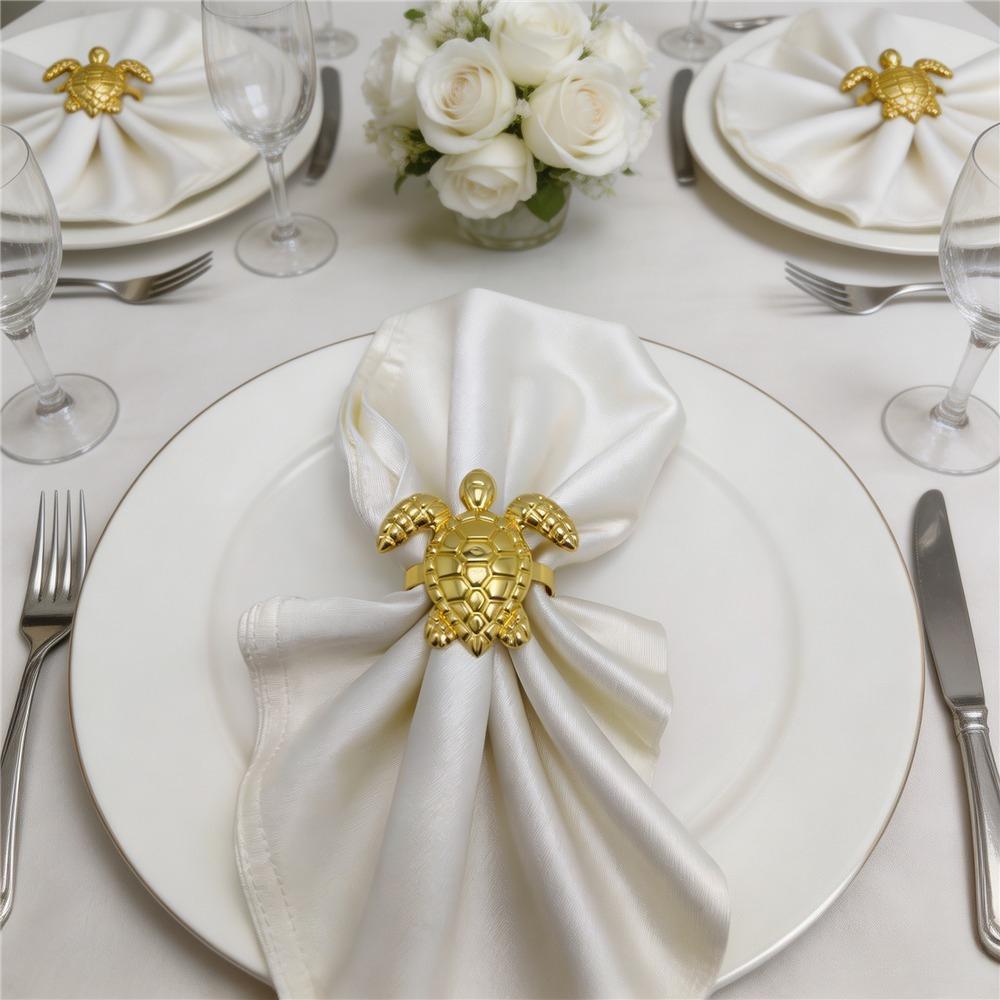 12PCS Gold Metal Sea Turtle Napkin Rings Ocean Coastal Serviette Holders Table Decor For Hotel Banquet Beach Party