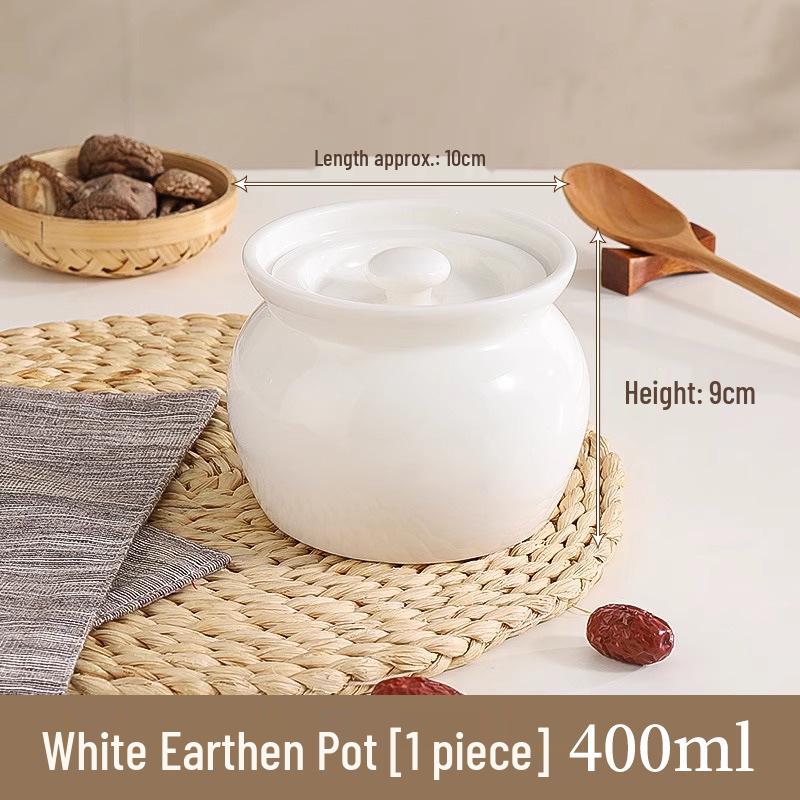 Household Ceramic Stew Pot with Lid for Bird's Nest and Single Serving Soups - Small Earthenware Bowl