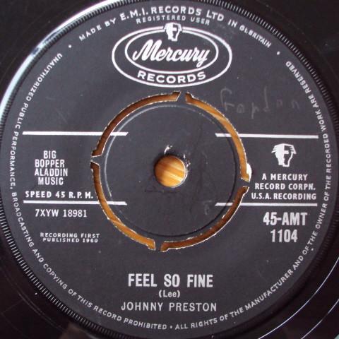 

7inch Record JOHNNY PRESTON - Feel So Fine 45AMT1104 Mercury 1960 UK Rock Used
