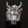 Animal Head Pentagram Ring for Men Retro Domineering Trendy Punk Adjustable Size Ring
