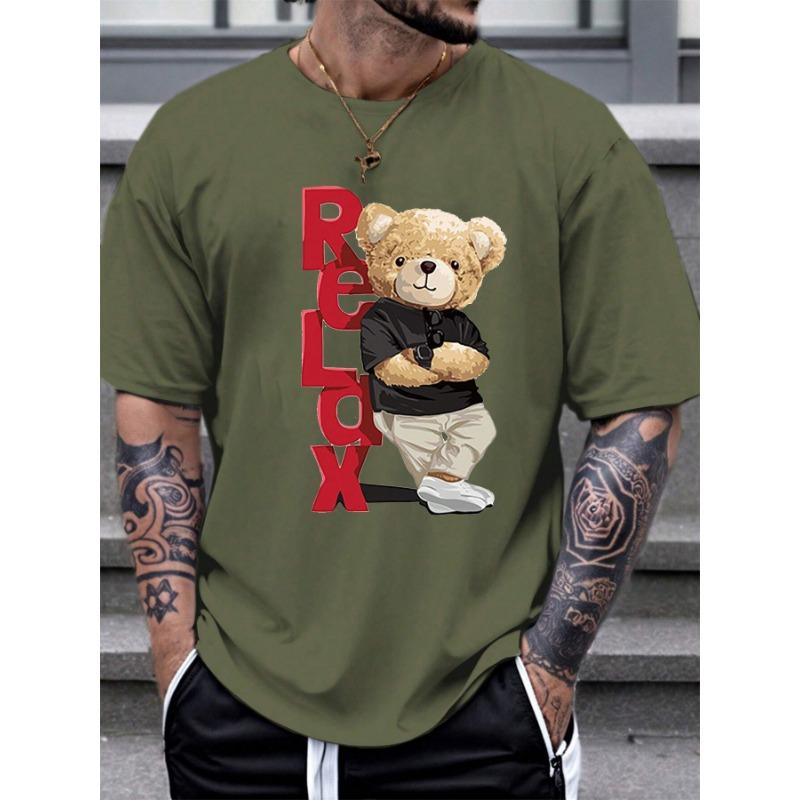 

Мужская летняя модная повседневная футболка свободного кроя большого размера с принтом букв и медведя, спортивная с круглым вырезом и коротким рукавом 3XL