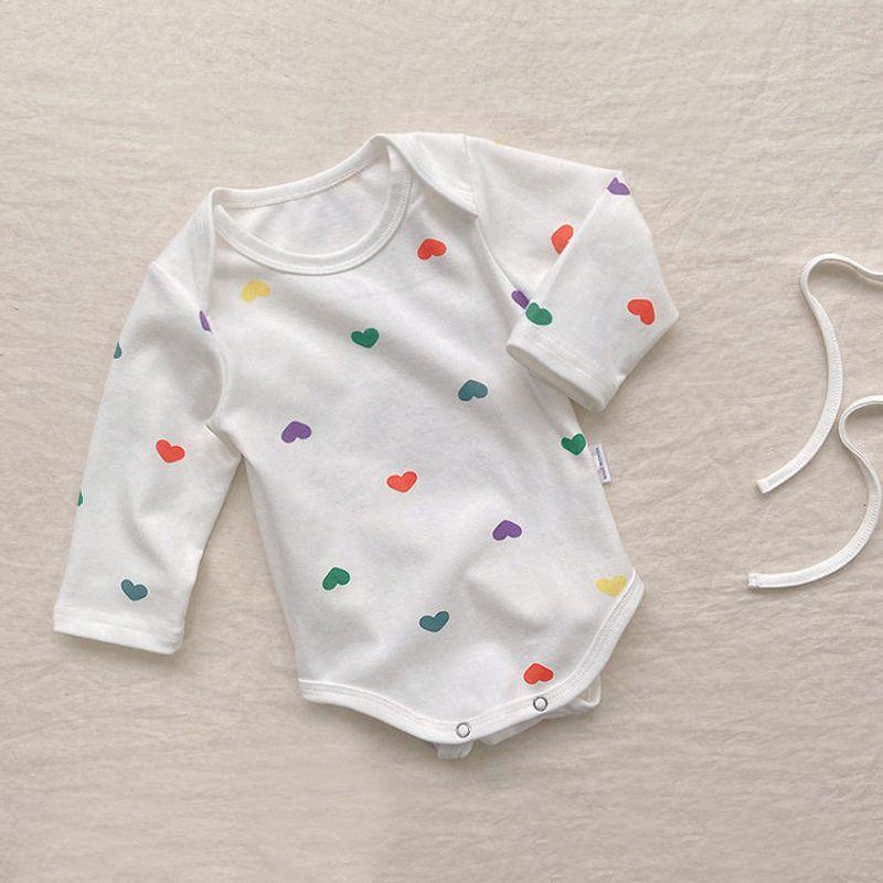 Newborn Clothes 2023 Autumn Colorful Heart-Shaped Foot-Covering Baby Jumpsuit Unisex Baby Romper Onesie