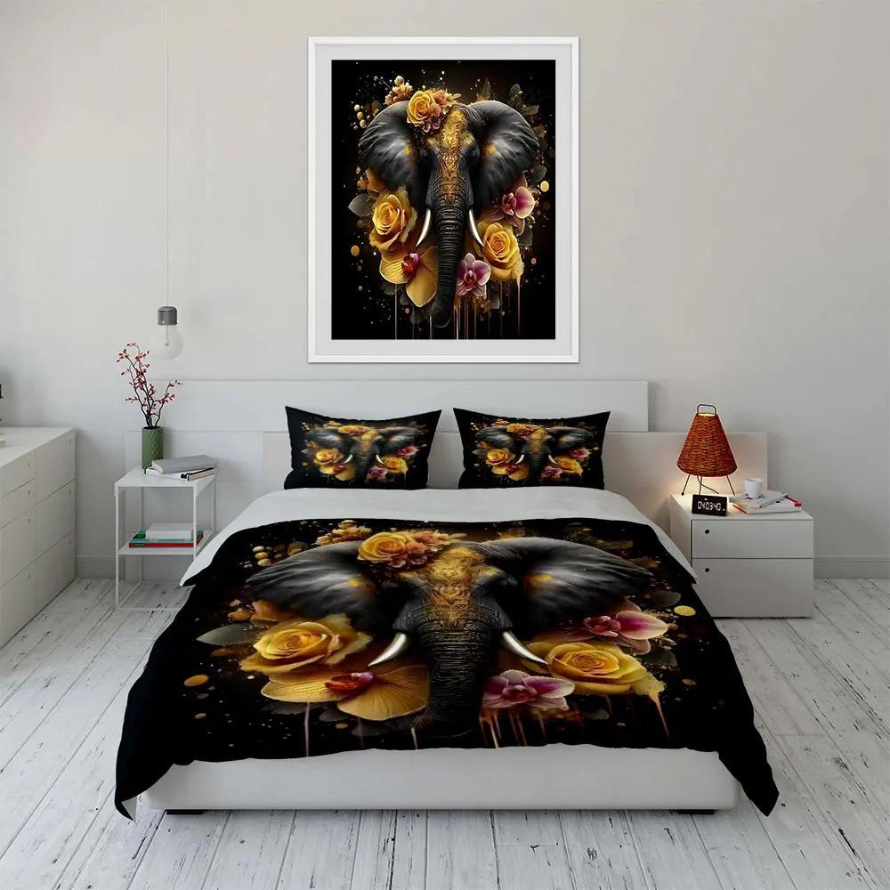 "Elephant Floral Art Decor Print 3PC" Soft Comfortable Duvet Cover Bedding Set Included 1*Duvet Cover & 2*Pillowcases Gift