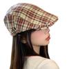 Hat Female Retro Hat Spring and Autumn Versatile Plaid Shows the Face Small Painter Hat Big Head Circumference Anti-wearing Hat