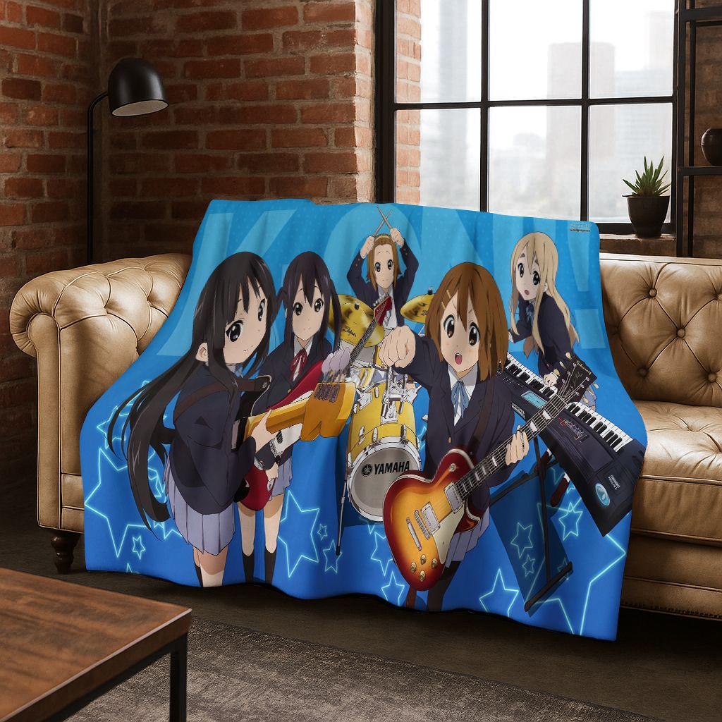 Anime K-ON Kawaii Girl Hirasawa Yui Music Cartoon Flannel Blanket,Cozy Soft Throw Blanket for Home Bedroom Bed Sofa Cover Kid