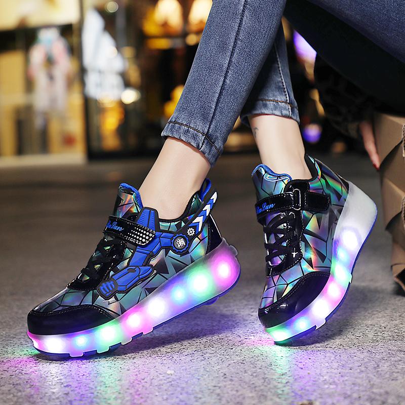 Pantofi sport cu lumină LED USB pentru copii Copii Patine cu rotile Roți Pantofi pantofi sport strălucitori