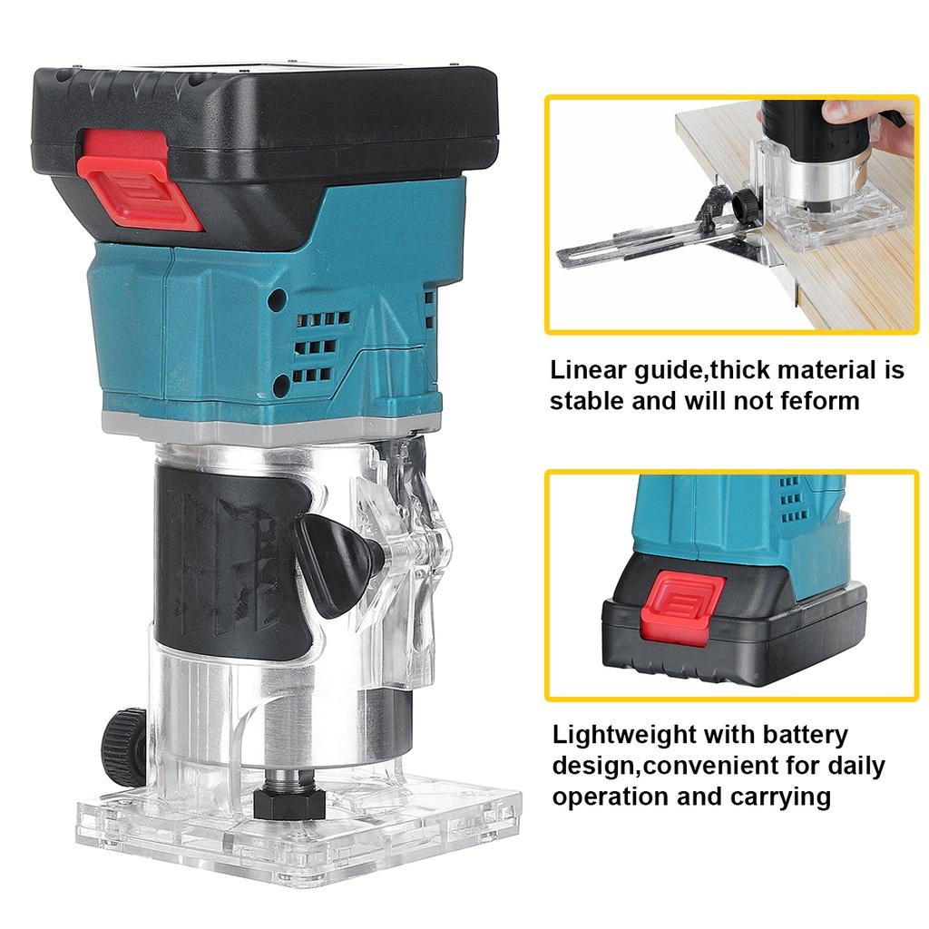 1000W Electric Trimmer Cordless Engraving Slotting Trimming Machine Wood Router with Li-ion Battery for 18V Battery Blue