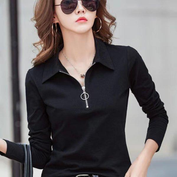 Long-sleeved T-shirt Women's Spring and Autumn New Lapel Polo Shirt Autumn Clothes Outer Bottoming Shirt