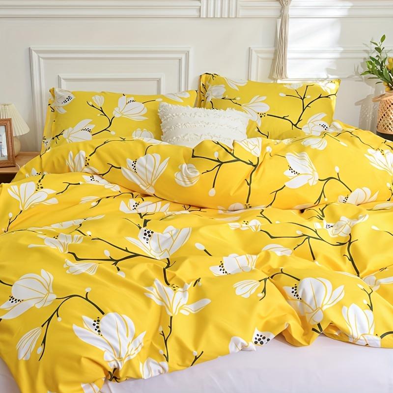 Duvet Cover Set Yellow Floral Print Bedding Set Soft Comfortable Breathable Duvet Cover For Bedroom Guest Room Decor