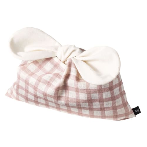 &NE Bento Bag with Ribbon, Linen-Like Check, Pink, 28cm W x 18cm H, Ribbon Length 23cm, Made in Japan, 100% Cotton, No Gusset, Quick Drying, Simple, C