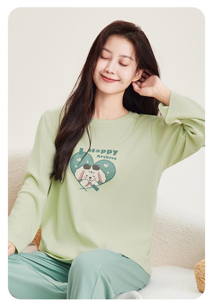 Fenteng Pure Cotton Set Autumn Classic Round Neck Cute Dog Light Fashion Long Sleeve Home Clothes Set Women's Pajamas