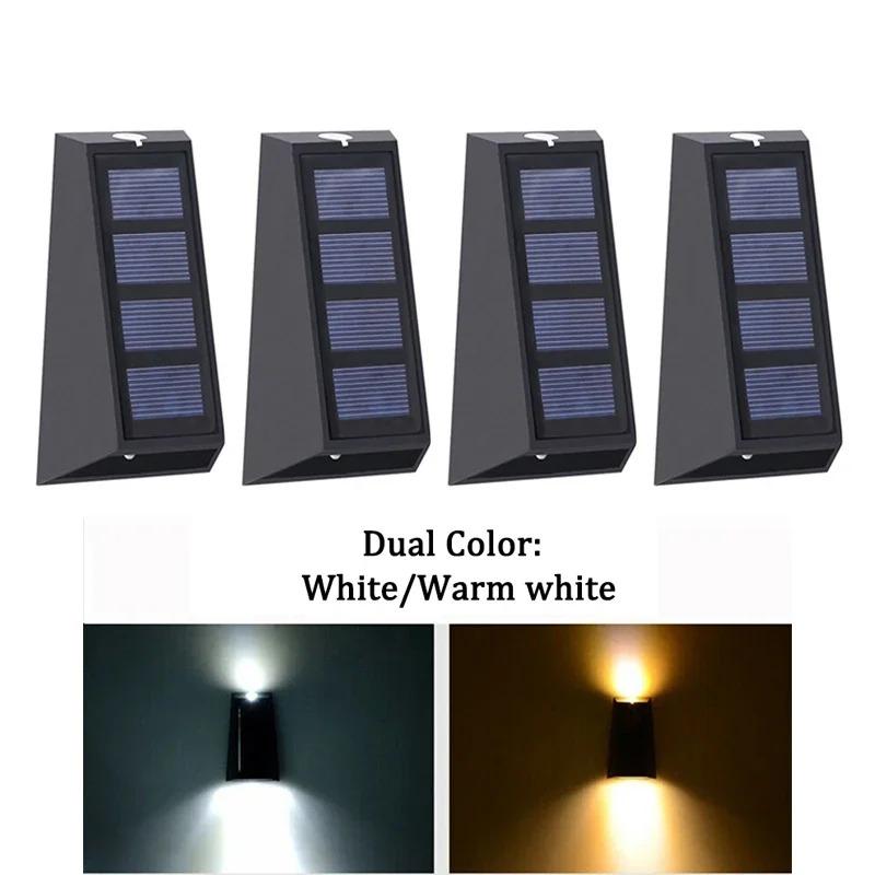 RGB Color Changing or White&Warm Double Color Changing - Solar Stairs Lights Waterproof Wall Lamp for Garden Walkway Fence Solar Powered Lighting