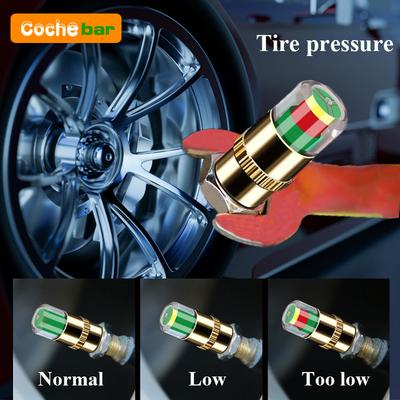 4Pcs 2.4 Bar Car Tire Pressure Monitoring System Gauge Cap Sensor Indicator Anti-theft 3 Color Eye Alert Air Pressure Gauge