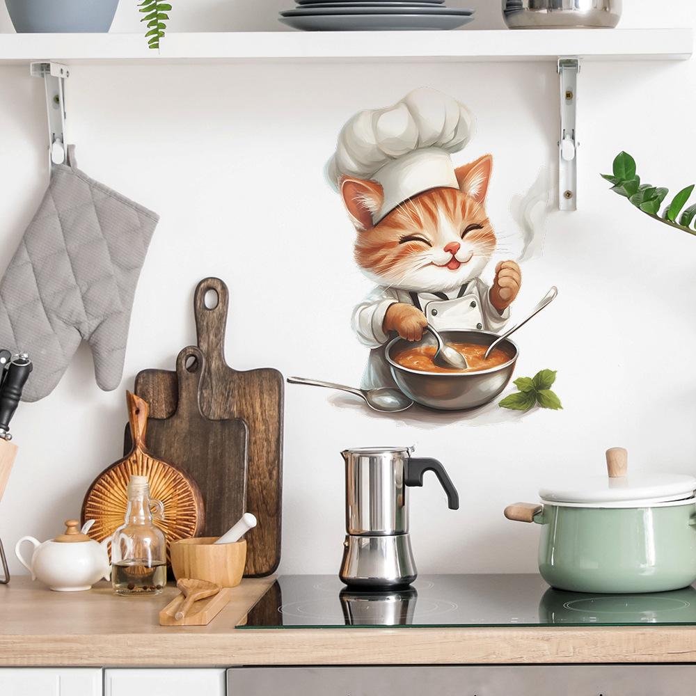 Cartoon Katze Chefkoch Küche Restaurant Zuhause Wandhintergrund Verschönerung Dekoration Wandaufkleber