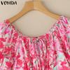 VONDA Vestido Mini Casual con Volantes para Vacaciones con Estampado Floral y Manga Corta Descubierta para Mujer