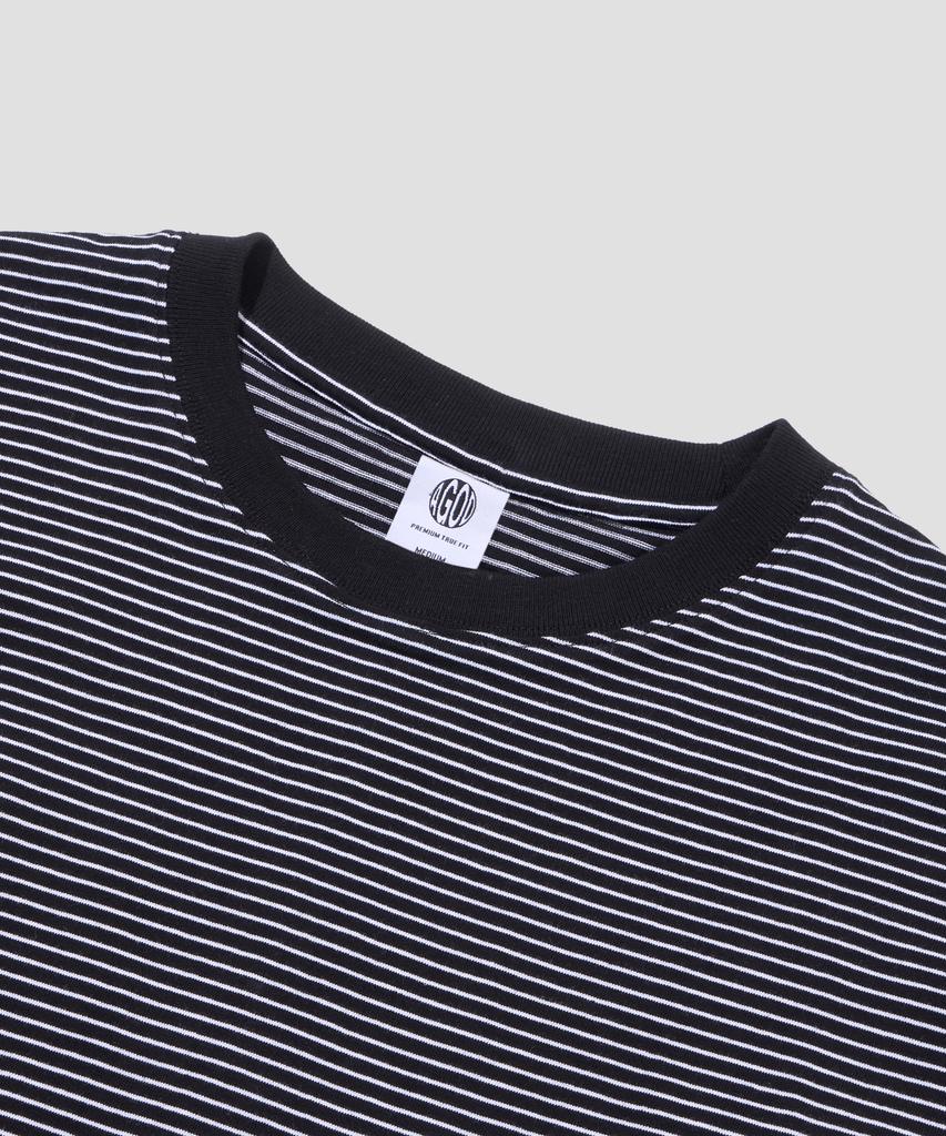 AGOD Back Incision Stripe Half T-Shirt [Black]