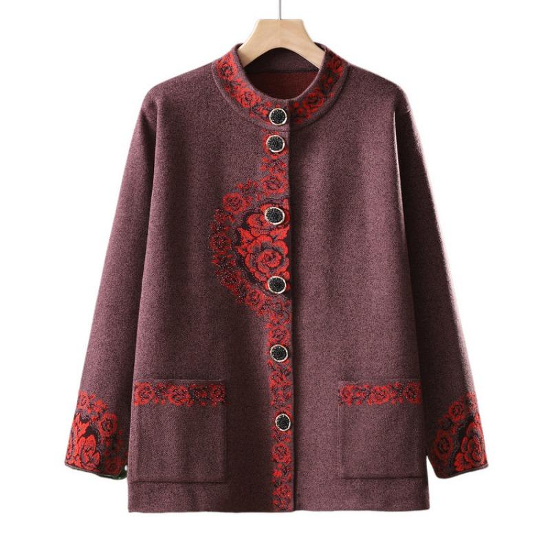 Autumn and winter grandma cardigan jacket medium and winter old mother clothes old lady warm sweater top