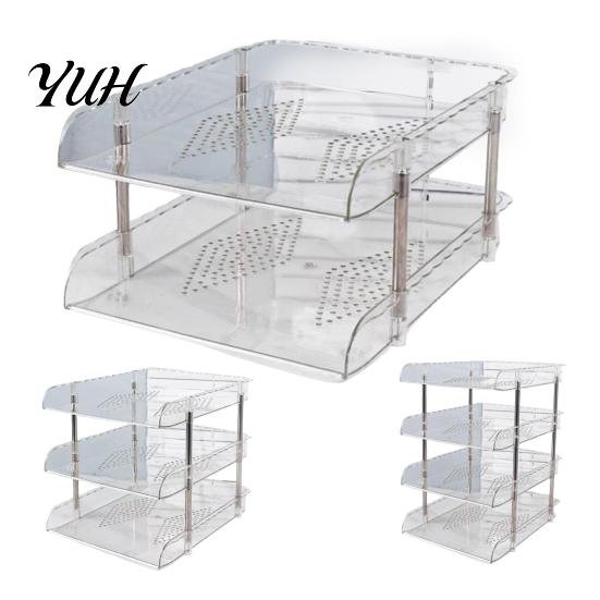 Stackable Office Storage Clear Desk Organizer, Transparent Layers PET File Rack, Stationery Box Space Saving Organizer for A4 Documents And