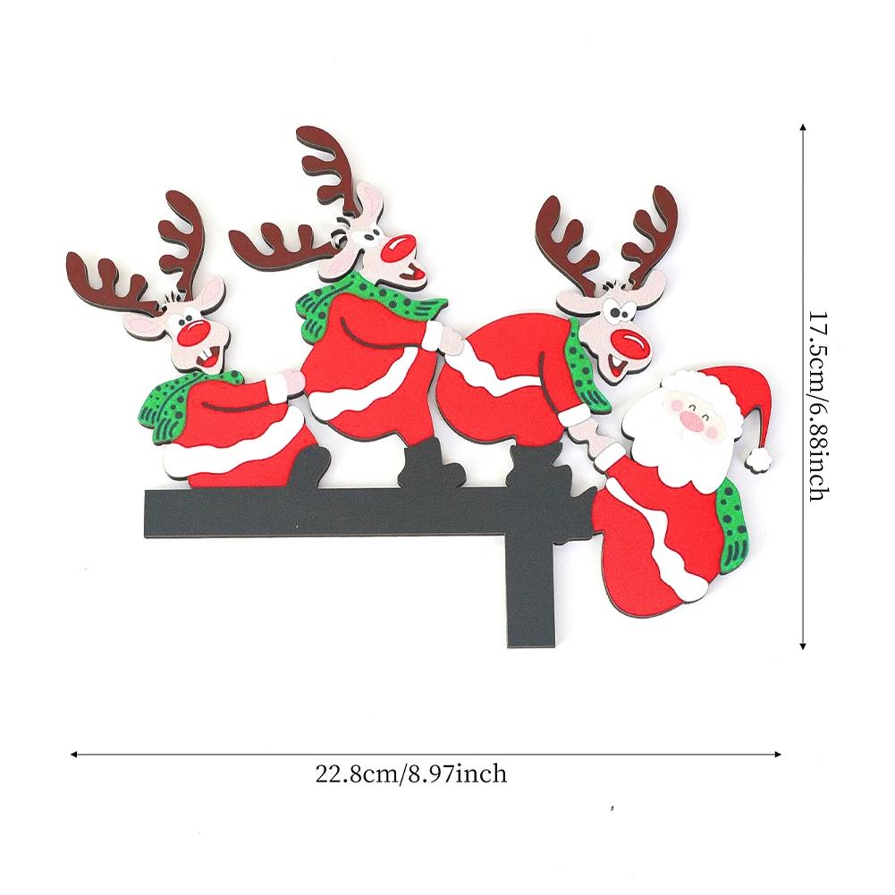 Wooden Christmas Corner Door Frame Decoration Cartoon Santa Claus Elk Xmas Penguin Pendant Merry Christma Decor For Door Frame