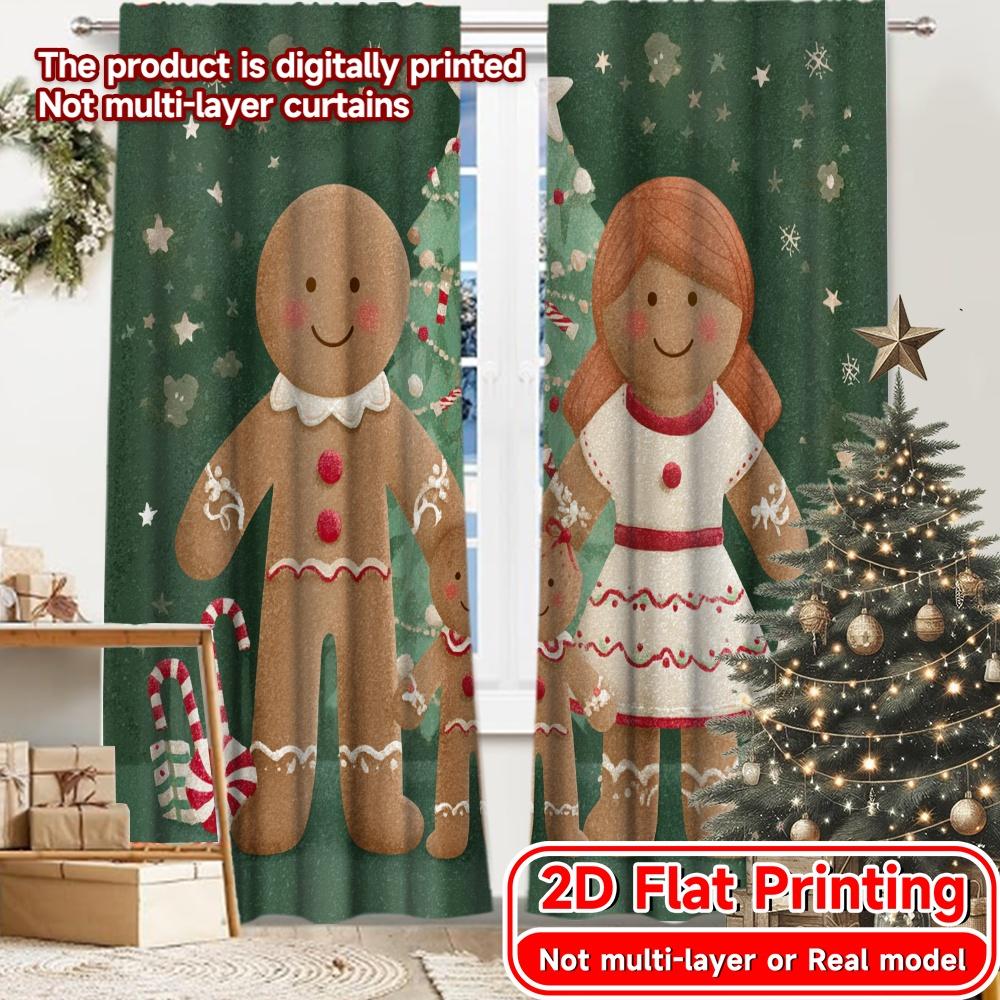 

2D Flat Printing 2pcs Gingerbread Joy Chic Chic Curtain Durable Polyester Curtains Home Decor Suitable for Bedroom & Living Room 100*130 HOOK 1pcs