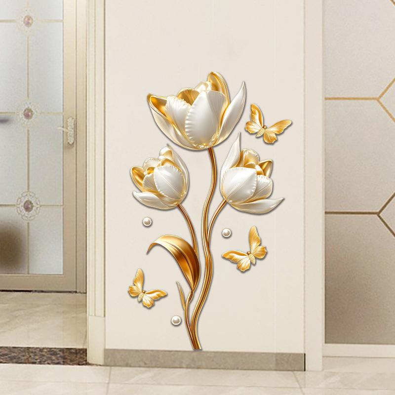 3D Tulip Butterfly Wall Sticker Self Adhesive Removable Decal for Bedroom Home Decor