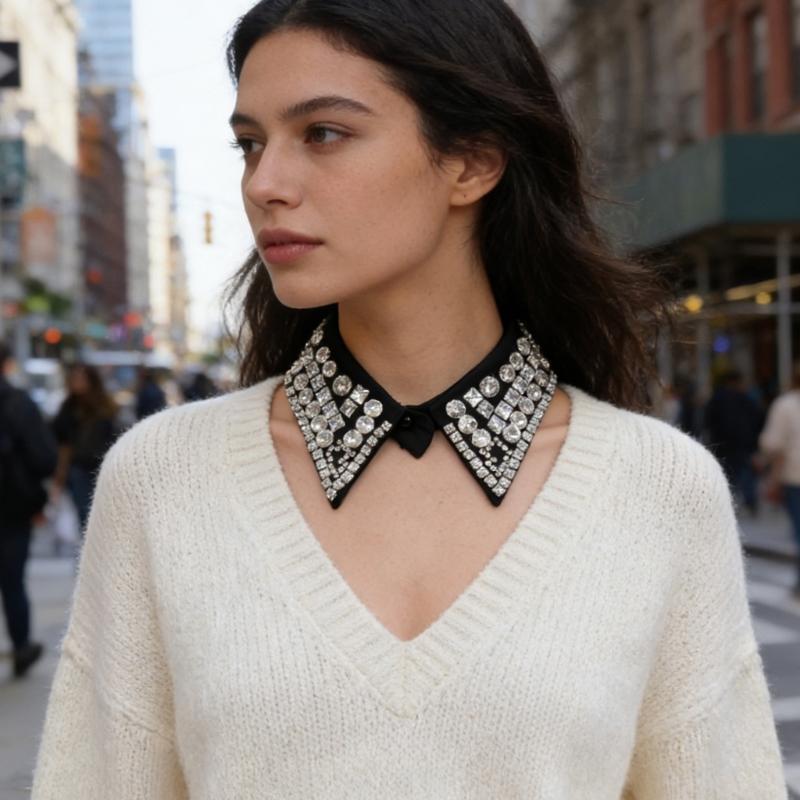 Fashion Beadwork Detachable Collar Removeable Faux Collar Easy Wear Neckwear for Women Various Occasion and Outfit