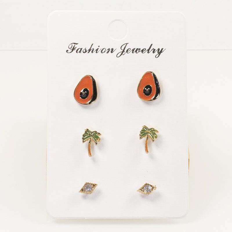 

S925 silver needle new avocado coconut tree personalized women s stud earrings, Korean version of exquisite three-pair set of simple earrings срібний