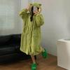 Cozy Hooded Velvet Nightgown with Big Eyes Design - Women's 2024 Winter Coral Fleece Loose-Fit Pajamas for Couples