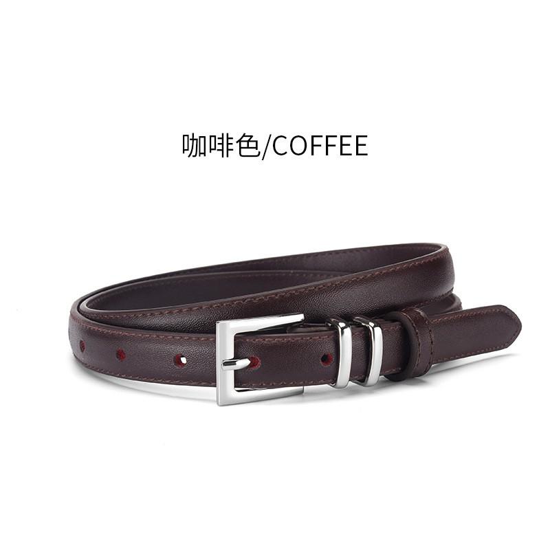 Womens Genuine Leather Belt With Pin Buckle Slim 3cm Width Caramel Brown Business Casual Office Wear