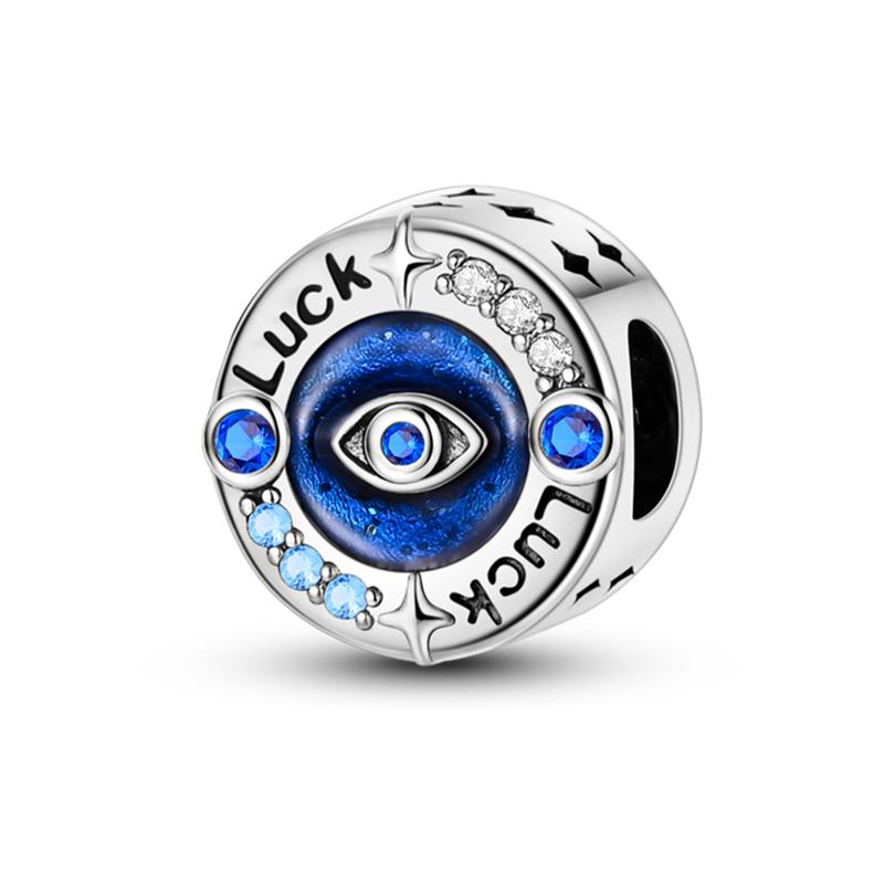 Genuinecopper Evil Eye Blue Zircon Round Lucky Charms Beads Fit Pandachoriginal Bracelets Fine Diy Birthday Jewelry