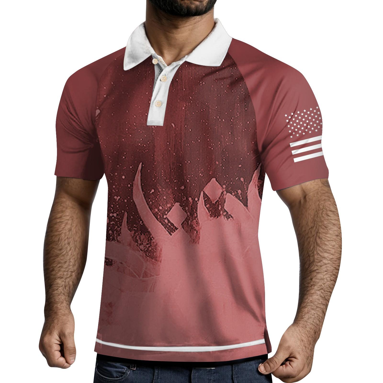 

Мужская рубашка с коротким рукавом и тремя пуговицами и лацканами M красный