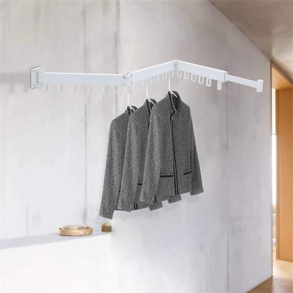 Wall Mounted Clothes Drying Rack,Tri-Fold Retractable Laundry Rack,Space Saving Collapsible Clothes Hanger 110lbs Load Capacity