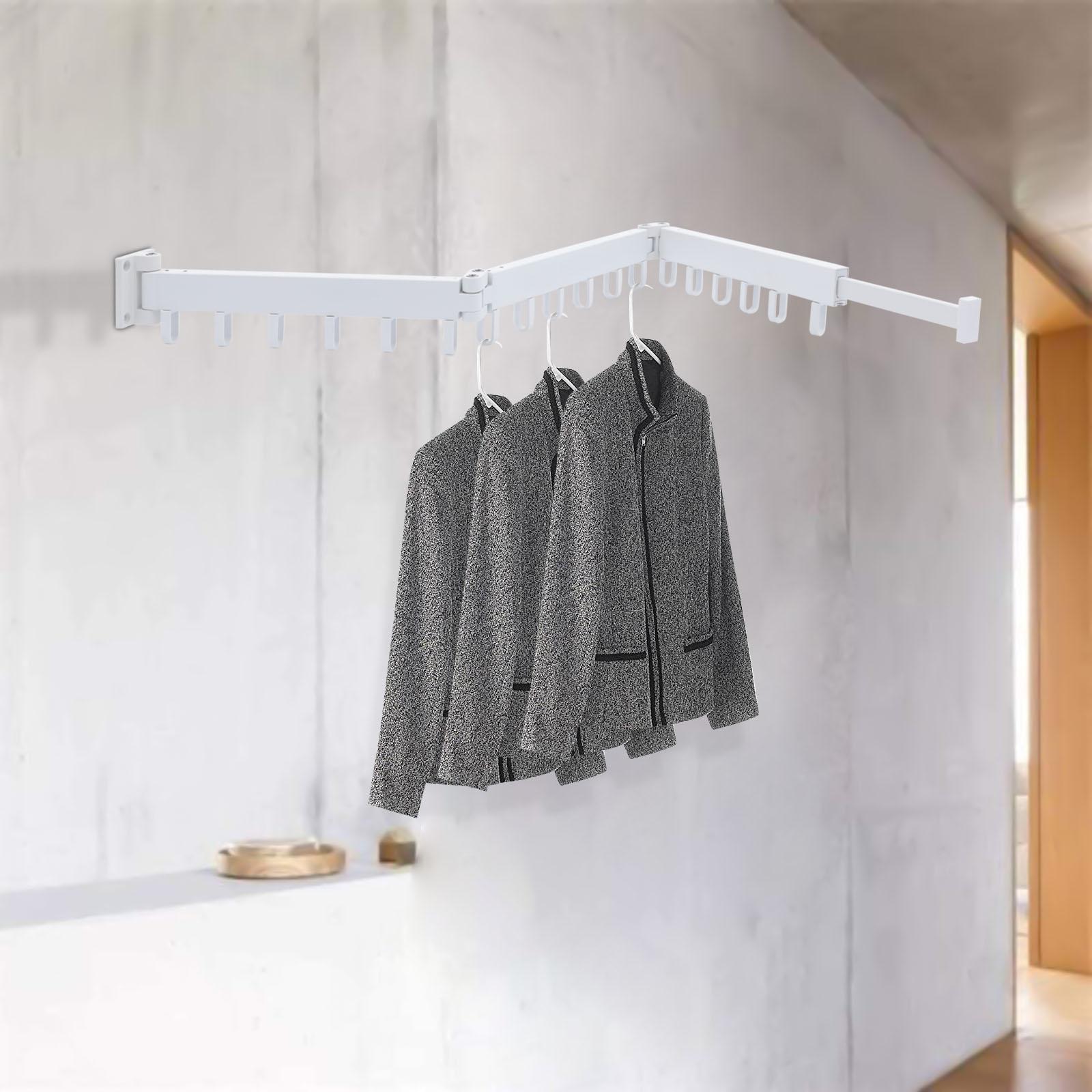 

Wall Mounted Clothes Drying Rack,Tri-Fold Retractable Laundry Rack,Space Saving Collapsible Clothes Hanger 110lbs Load Capacity белый