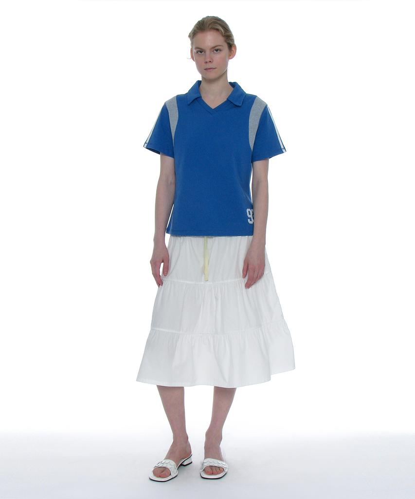PARTIMENTO WOMEN Numbering Applique V-Neck Polo_Blue