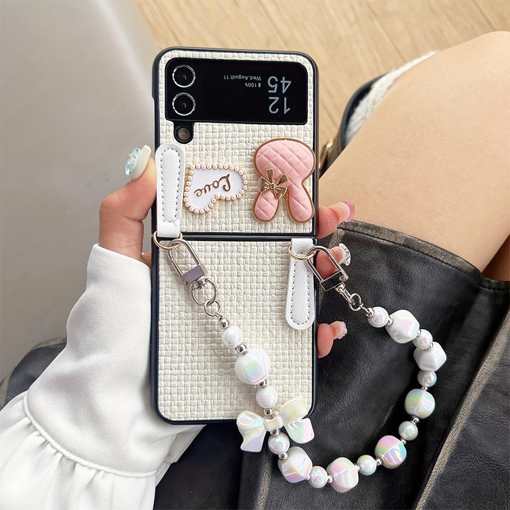 Personalized Women'S Woven Love Rabbit Folding Phone Case With Bracelet For Samsung Galaxy Z Flip 3 5G Galaxy Z Flip 4/5/6