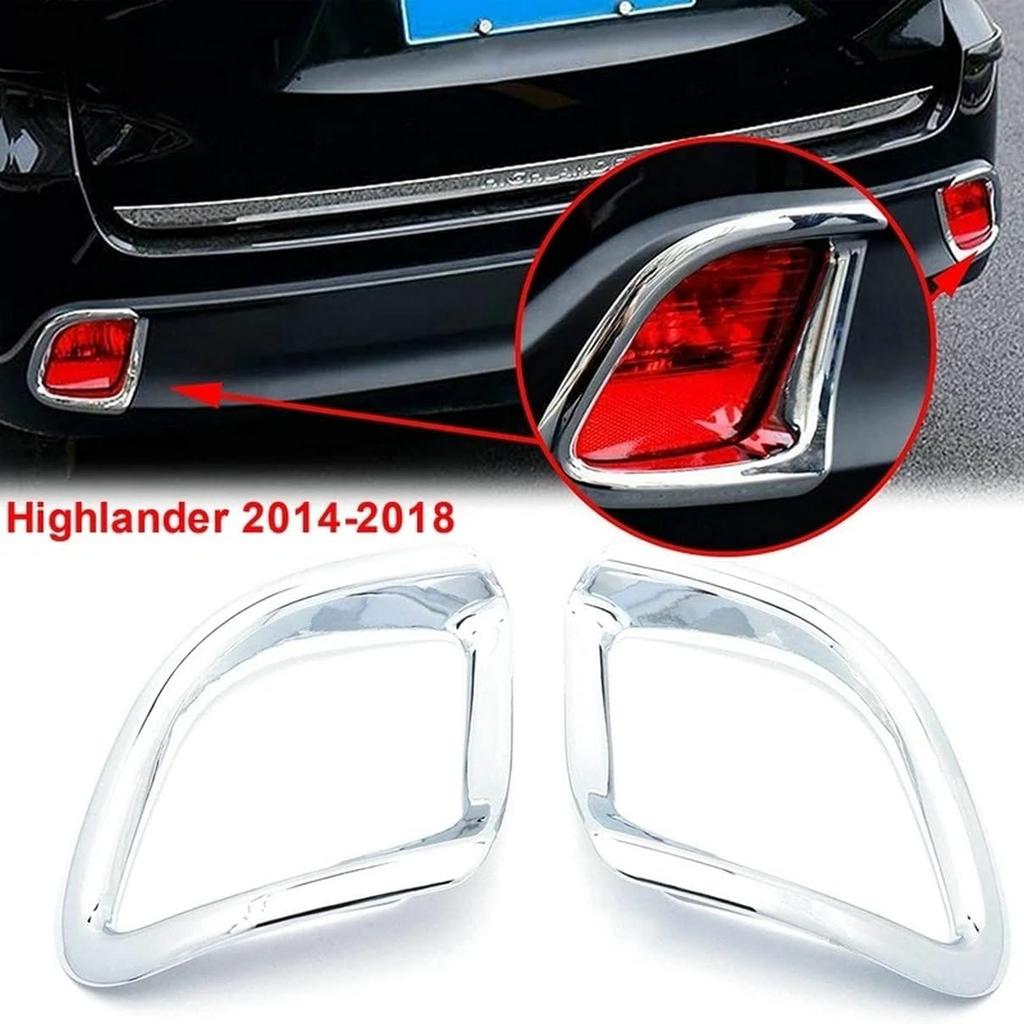Chrome Highlander Rear Bumper Reflector Fog Light Lamp Frame Bezel Molding Cover Trims for 2014-2018 Toyota Highlander
