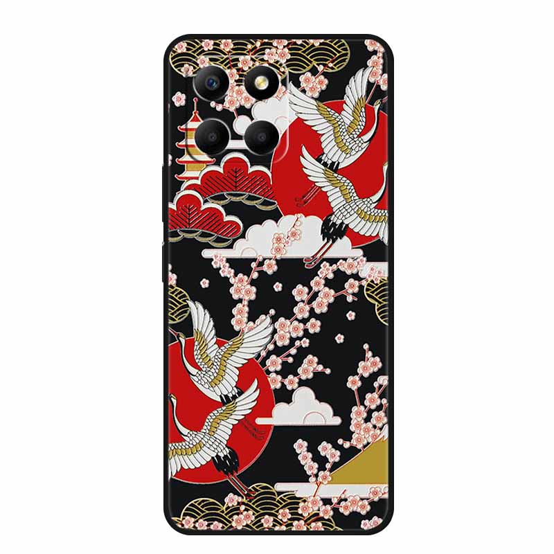 3D Emboss Case For Honor Play 9A 2024 X5b Plus X8C X6C 4G Phone Case 9 A X 8 6 C Coque Flowers Black Silicone Soft Back Cover