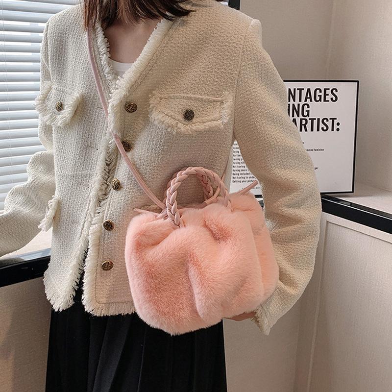 Geantă de umăr pentru femei, model polar, cu textură înaltă, țesătură, tip nor, din pluș, capacitate mare, din blană artificială, drăguț, dovleac, toamna și iarna, nouă și versatilă